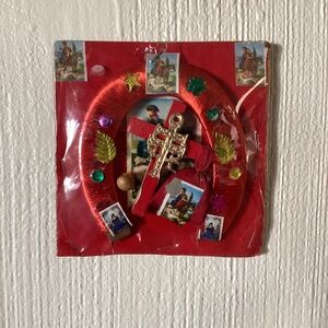 Vintage Made in Mexico Good Luck Charm Wall Folk Art Hanging Christian Jesus